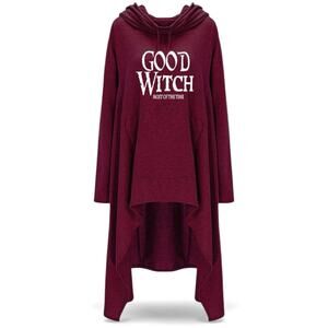 Women's Good Witch Tunic Casual Long Sleeve Pullover Irregular Hem Hoodies Small